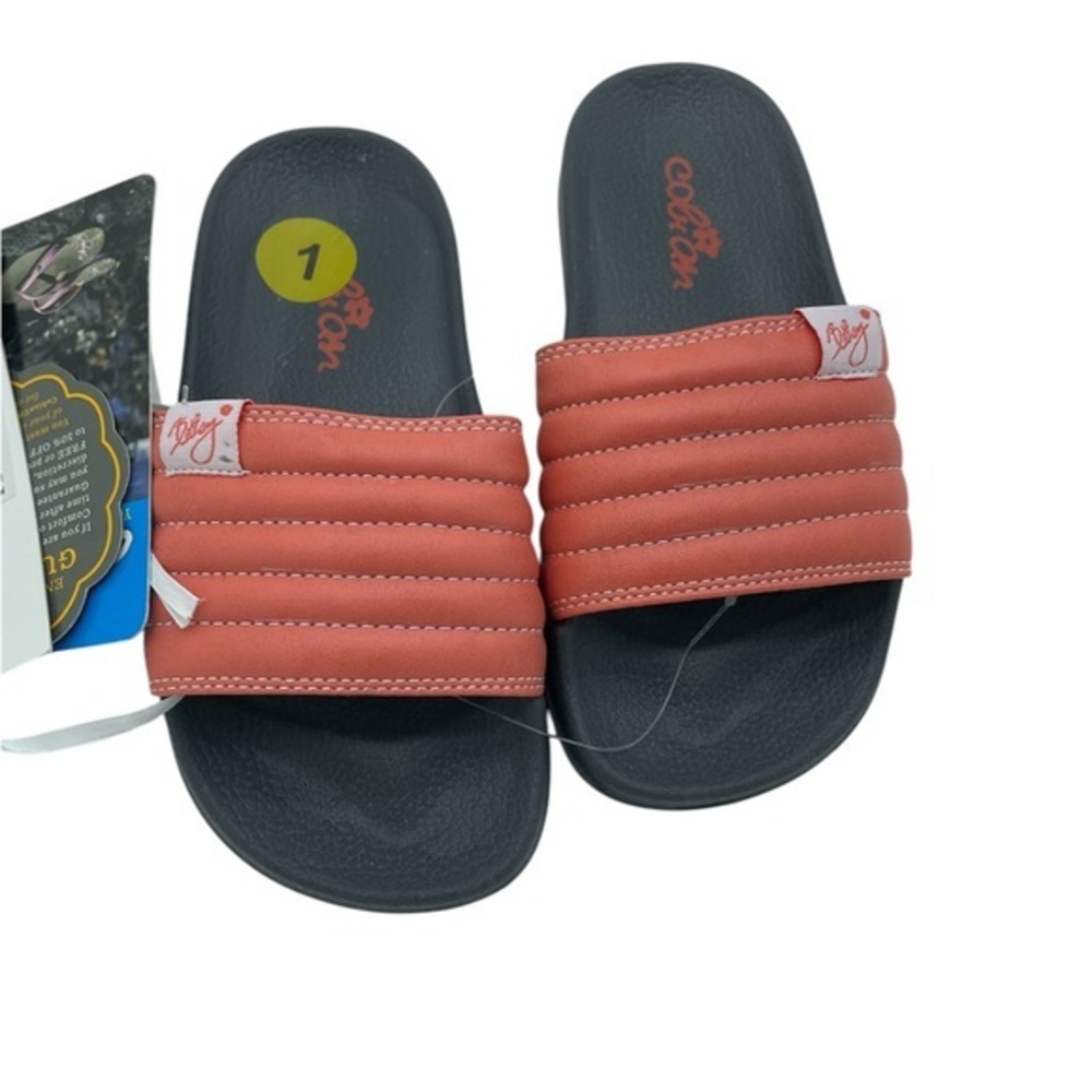 Cobian Kids La Jolla Slide Sandals Coral Orange Grey Quilted Padded Size 11‎ NEW